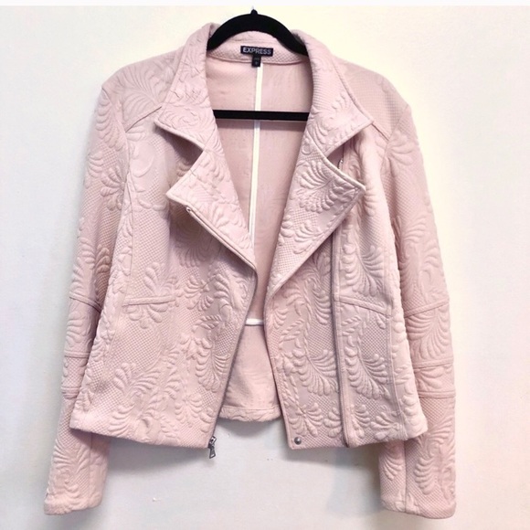 Express Jackets & Blazers - Express blush pink brocade Moto jacket